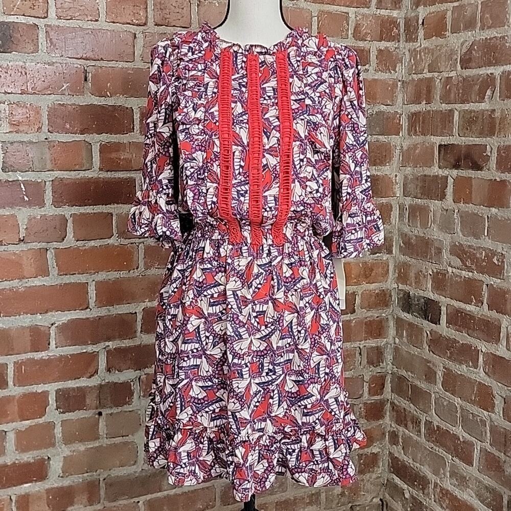 Happy‎ X Nature Kate Hudson Phoenix Butterfly Ruffled Red Mini Dress XXS